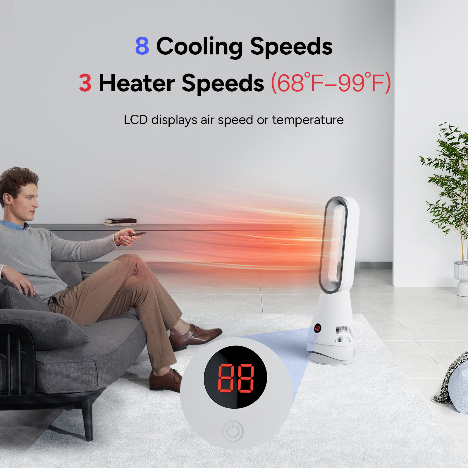2025 New Design Bladeless Cooling and Heating Floor Fan Remote Control Tower Fan for Household